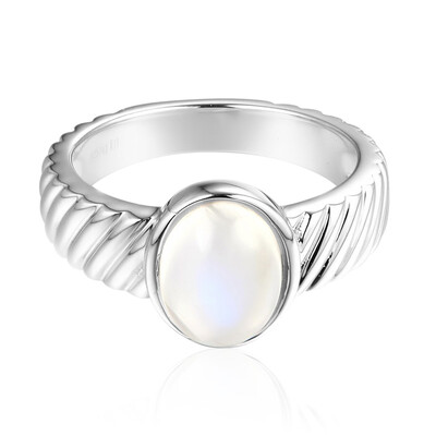 Anillo en plata con Piedra de luna arco iris de Tanzania