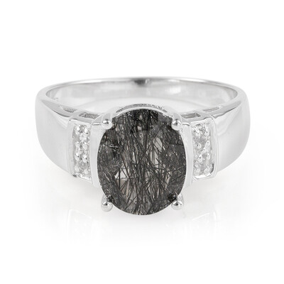 Anillo de hombre en plata con Cuarzo rutilado negro