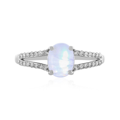 Anillo en plata con Piedra de Luna arcoíris