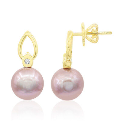 Pendientes en oro con Perla Ming rosa (TPC)