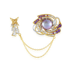 Broche en plata con Perla Mabe púrpura (Gems en Vogue)