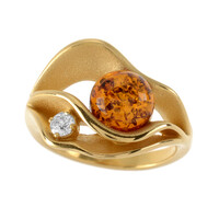 Anillo en plata con Ámbar báltico cognac
