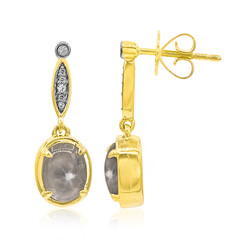 Pendientes en oro con Zafiro estrella plateado