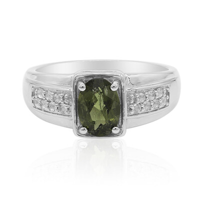 Anillo en plata con Moldavita