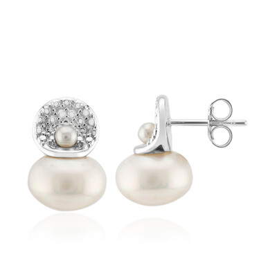 Pendientes en plata con Perla blanca Freshwater (Michelle Albala)