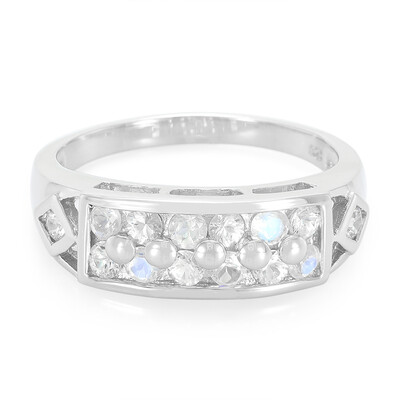 Anillo en plata con Piedra de Luna arcoíris