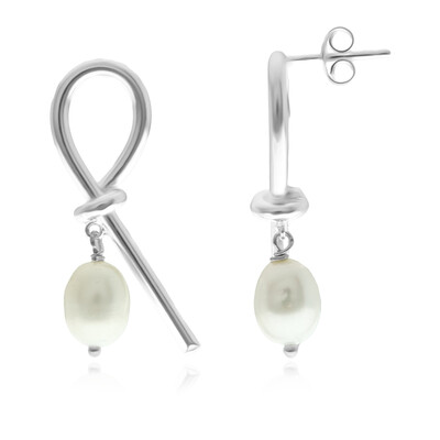Pendientes en plata con Perla blanca Freshwater (Joias do Paraíso)