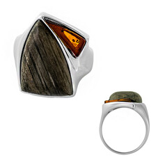 Anillo en plata con Ámbar báltico