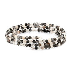 Brazalete en acero con Cuarzo rutilado negro (Riya)