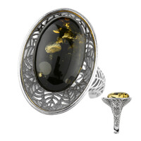 Anillo en plata con Ámbar báltico verde