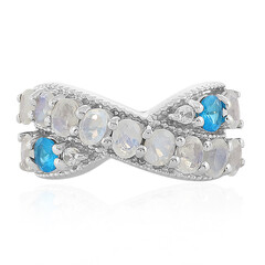 Anillo en plata con Piedra de Luna arcoíris