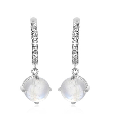 Pendientes en plata con Piedra de luna arco iris de Tanzania