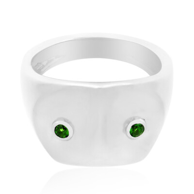 Anillo de hombre en plata con Diópsido de Rusia