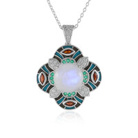 Collar en plata con Piedra de Luna arcoíris (Adela Silber)