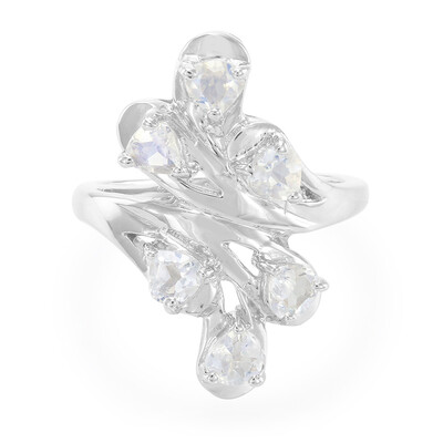 Anillo en plata con Piedra de Luna arcoíris