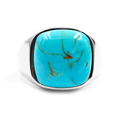 Anillo de hombre en plata con Turquesa azul del Mohave Kingman