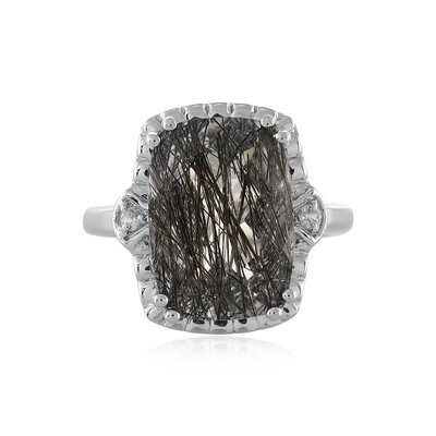 Anillo en plata con Cuarzo rutilado negro