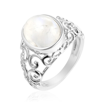 Anillo en plata con Piedra de luna arco iris de Tanzania
