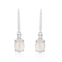 Pendientes en plata con Piedra de luna arco iris de Tanzania