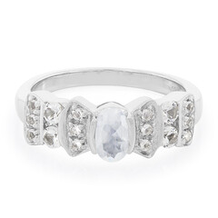 Anillo en plata con Piedra de Luna arcoíris