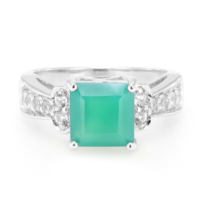 Anillo en plata con Calcedonia verde