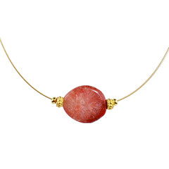 Collar en acero inoxidable con Coral rojo petrificado