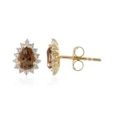 Pendientes en oro con Piedra del sol de Oregón