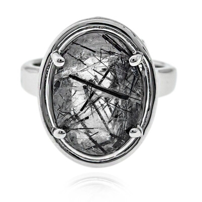 Anillo en plata con Cuarzo rutilado negro
