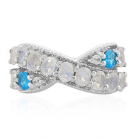 Anillo en plata con Piedra de Luna arcoíris