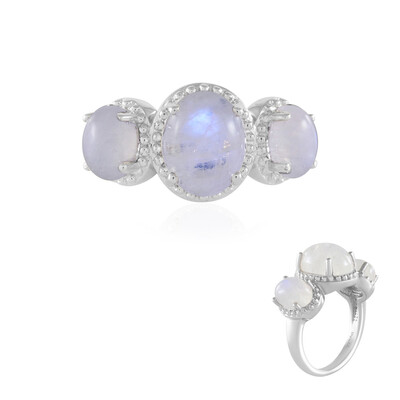 Anillo en plata con Piedra de Luna arcoíris