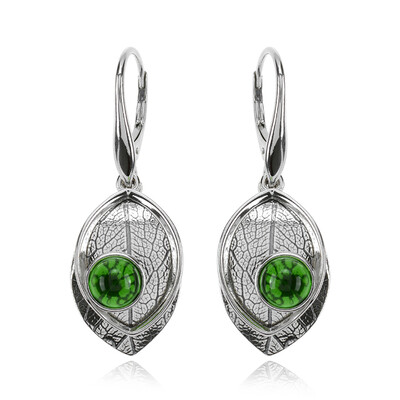 Pendientes en plata con Ámbar colombiano verde (dagen)