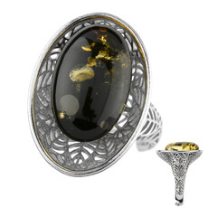 Anillo en plata con Ámbar báltico verde