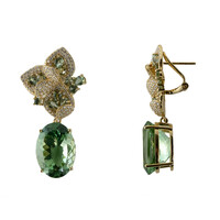 Pendientes en oro con Amatista verde de Río Grande (de Melo)